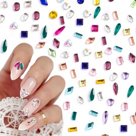 HINZIC 50pcs Colorful Nail Rhinestones Random Style Heart Geometric Flatback Small Crystal Gems Face Clothes Shoes Jewels Wedding Prom Festival Decor Bead Mini Diamond Charm for Women Girls