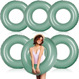 ShinyRelief 6 Pcs Inflatable Pool Floats 28 Inch Swim Tube Bulk for Kids Adult Pastel Swimming Ring Pool Floaties Toy for Beach Summer Lake Beach Hawaiian Vacation Party Decoration (Morandi Green)