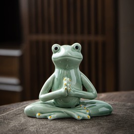 OwMell - Decoración de rana Zen de cerámica, para yoga, meditación, rana para decoración del hogar, zen, oración