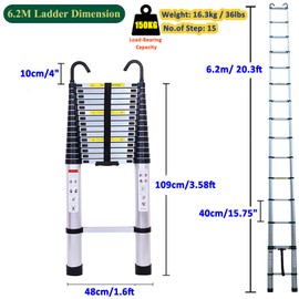 Aluminum Extension Ladder for Home 20ft, Telescoping Ladder with 2 Detachable Roof Ladder Hooks, Multi Purpose Collapsible Ladder Lightweight Folding Ladder Attic Loft RV Ladder, 330LBS Capacity