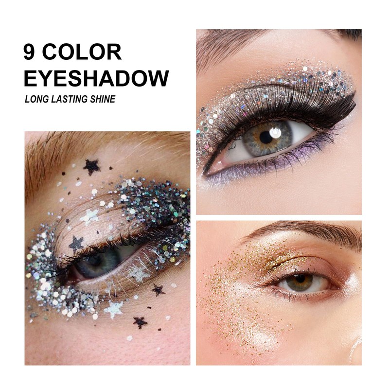 KYDA 9 Colour Glitter Eyeshadow Palette, Sparkle Shimmer Eye Sequin