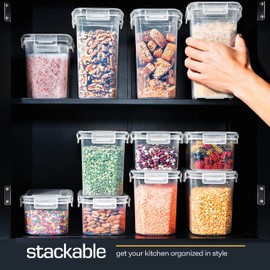 14 PCS Airtight Food Storage Containers with Lids set, BPA Free Leak-proof Kitchen and Pantry Organization Canisters for Cereal, Pasta, Dry Food, Flour Sugar, Stackable, Free Label, Marker, Scoop