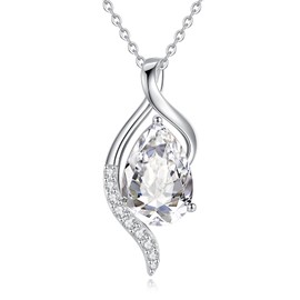 FANCIME April Birthstone Necklace for Women Teardrop Cubic Zirconia Necklace S925 Sterling Silver Gentle Love Birthday Gifts for Mom Women, 16"+2" Inches