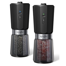 Sangcon Gravity Electric Salt and Pepper Grinder Set Rechargeable 800 mAh, 2-Speed, Reversible Rotating Pepper Mill Head, Adjustable Coarseness Automatic Salt Pepper Shakers Set, One-Handed Operation