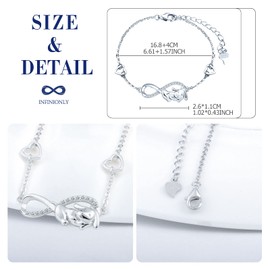 INFINIONLY Necklace Bracelet and Earring for women girl, 925 silver Jewelry Sets, cute puppy and infinity symbol necklace bracelet earring, women's silver jewelry, Inlaid Zircon, Silver