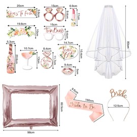 VEGCOO 14 Pz Accessori EVJF, Accessori per Photomaton di Nozze, Accessorio per addio al nubilato, Accessorio EVJF Future Sposa, Oro Rosa Sposa Team Bride Accessori Kit