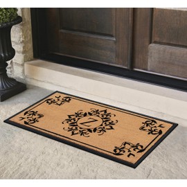 A1HC Floral Natural Coir & Rubber Monogrammed Door Mat for Front Door, 24x48, Heavy Duty Welcome Doormat, Anti-Shed Treated Durable Doormat Entrance, Front Doormat