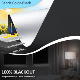 Motorized Roller Blinds with Remote Control【Solar Panel Included】 100% Blackout Smart Blinds Automatic Blinds for Windows Cordless Electric Shades Compatible with Alexa Black,34" W*72" H