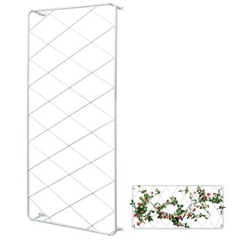 MyGift 50 by 24 Inch Single Panel Wall Mounted Garden Trellis with Metal Diamond Screen, Hanging Lattice Support Frame for Outdoor or Indoor Climbing Plant Vines (Matte White, 1 pc)