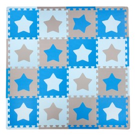 Tadpoles 16 Tiles Stars Foam Playmat for Kids | Interlocking Tiles with 16 Border Pieces | Soft EVA Foam | Safe & Durable | Total Floor Coverage 50” x 50” | Ages 3 & Up | Blue and Grey