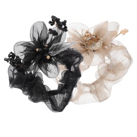 FRCOLOR 2pcs Organza Hair Scrunchies for Women Stretchy Hair Ties Black Elegant Bun Holders for Comfortable