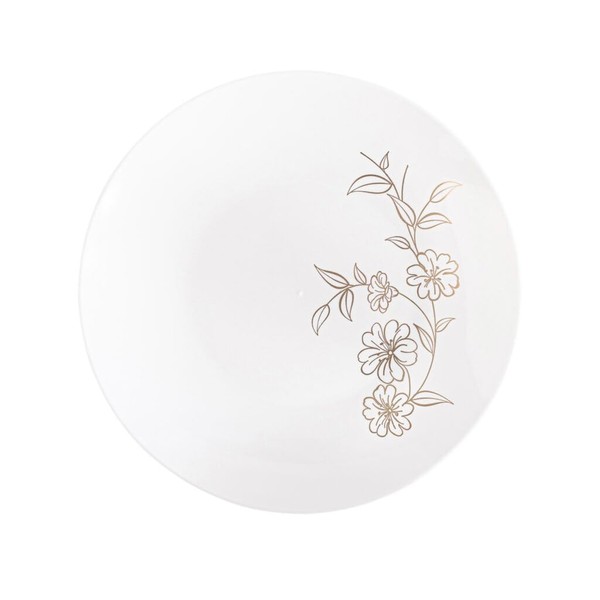 EcoQuality 7" inch Round White Plastic Plates with Gold Primrose