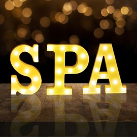 3 Pcs LED SPA Letter Lights 3D 8.5" Large Light Up Sign Marquee Letters Decorations for Spa Themed Party Decorations Supplies for Adults Women Home Decoration