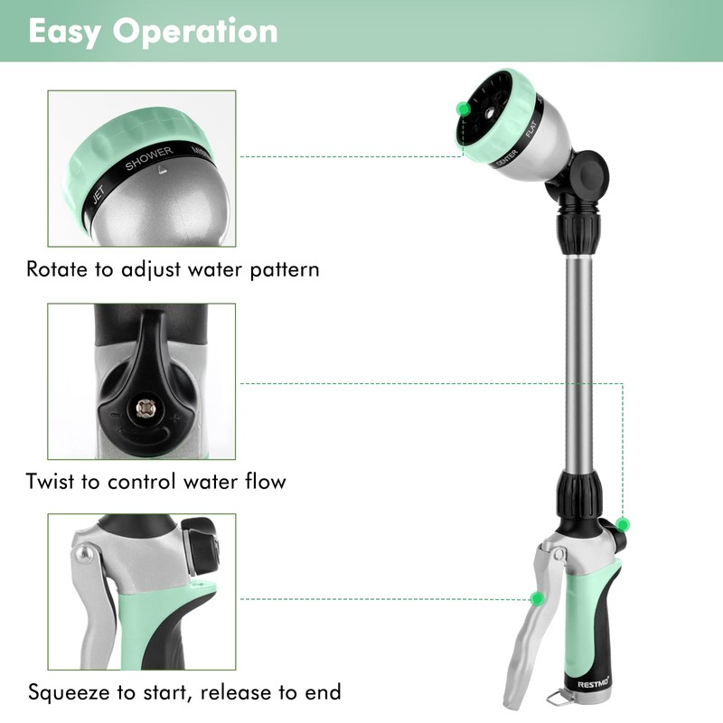 RESTMO Metal Watering Wand, Heavy Duty Garden Hose Wand with