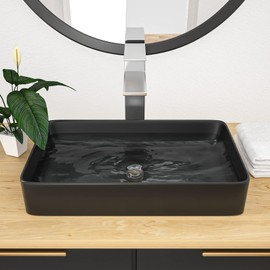 Kichae Black Vessel Sink Rectangle- 24"x16" Modern Rectangular Top Counter Bathroom Sink Matte Black Porcelain Ceramic Lavatory Sink Bowl Art Basin