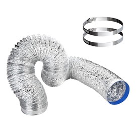 Tosucs Duct Hose, 3.9 inches (100 mm) Diameter, 2.0 ft (5 m) Length, Flexible Duct with 2 3.9 inches (100 mm) Hose Bands for Range Hoods, Aluminum Hose for Ventilation, Exhaust Duct, Low Noise