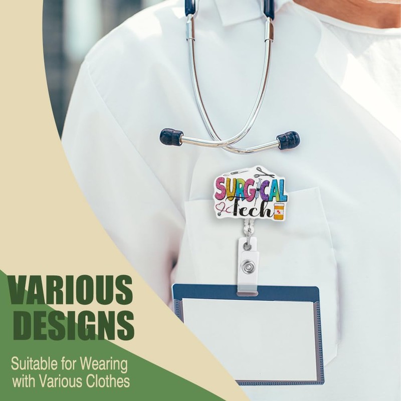 Pishovi Surgical Tech Glitter Retractable Reel ID Card Clip, Funny