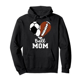 Ball Mom Heart Funny Football Soccer Mom Pullover Hoodie