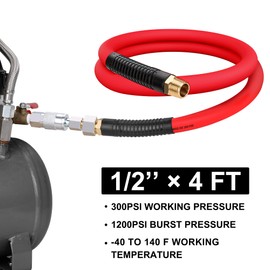 WYNNsky 1/2’’ 4FT Whip Air Hose with 1/2’’ MNPT Swivel Brass Fittings, Hybrid Light Weight