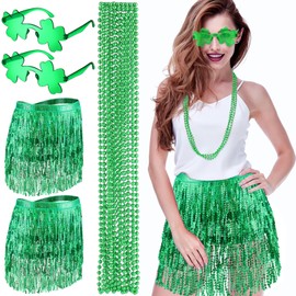 Cozypower 10 Pcs St. Patrick's Day Costume Accessories Set for Women St. Patricks Women's Outfit Saint Patty Shamrock Glasses Skirts Green Bead Necklaces for St Patrick's Day Irish Party Favor Supply