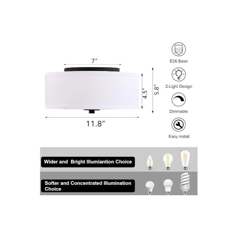 Lodstob 2-Light Flush Mount Ceiling Light Fixture, 12" Modern Close