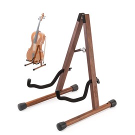 Musbeat Cello Stand, A-Frame Cello Stand with Bow Holder for Cello Display, Handcrafted Wooden Cello Stand with Padded Foam, Walnut Wood Floor Cello Stand for 1/2, 3/4, 7/8, Full-Size Cello, Guitar