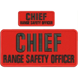 CHIEF RANGE SAFETY OFFICER  EMB PATCH 11X5 AND 5X2 HOOK ON BACK blk on red