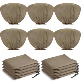 Wesnoy 6 Pcs Winter Plant Covers Freeze Protection 39.4x23.6 Inch Horizontal Shrub Tree Rose Plant Protection Bags Frost Blanket with Drawstring for Fall Winter Outdoor Garden Planting (Brown)