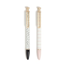 U Brands Monterey Ballpoint Pens, Set of 2, Stripes And Dots With Gold Details, Bold (1.0 mm) Point, Black Ink
