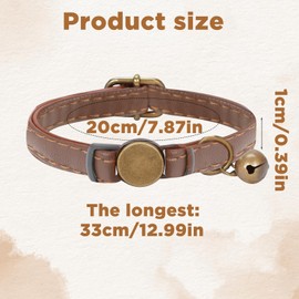Leather Cat Collars with Bells, Safety Lightweight Pet Kitten Collars, Soft Adjustable Leather Kitten Collar for Most Cats and Small Dogs
