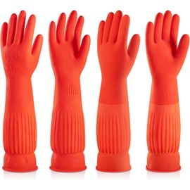 ThxToms Rubber Dishwashing Cleaning Gloves (2-Pair) - Fleece Lined, Reusable, Waterproof with Extra-Long Cuff & Anti-Slip Design for Household & Kitchen Use - Large