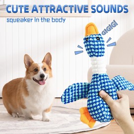 Fuzzilovy Squeaky Dog Toys for Small, Medium, and Large Breeds, Stuffed Chew Dog Toys to Keep Them Busy, Blue Duck