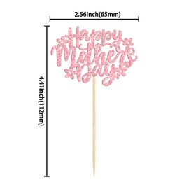 24 piezas de decoración para magdalenas para el día de la madre, diseño de flores con purpurina, decoración de tartas, decoración de cupcakes, para fiestas de cumpleaños de la madre, color rosa