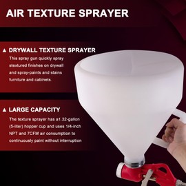 Drywall Texture Sprayer,Air Hopper Spray Gun 1.5 Gallon with 3 Nozzle (4.0mm/6.0mm/8.0mm) & Putty Knife,Stainless Steel Scraper for Repairing Drywall, Removing Wallpaper, Applying Putty (Red)