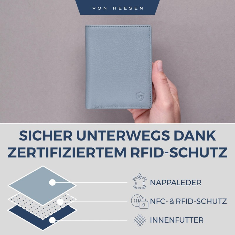 VON HEESEN® Men's Leather Wallet with Coin Compartment and RFID