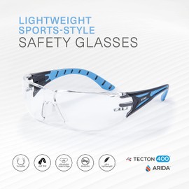 Riley Stream Blue Safety Glasses for Work - Lightweight Sport Style Protective Glasses with Adjustable Temples and TPE Nose Bridge for Running, Cycling and Work Wear