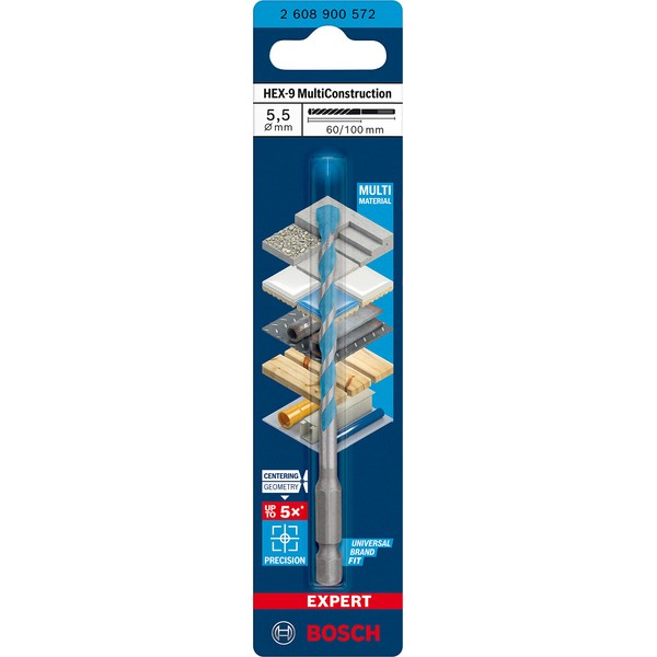Bosch Professional 1x Expert HEX-9 MultiConstruction Drill Bit (for Concrete, Ø 6,00x100 mm, Accessories Rotary Impact Drill)