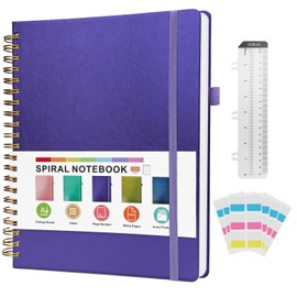 GuanQiao Spiral Notebook,8.5 x 11 College Ruled Notebooks for Work/Note Taking, Leather Hardcover Writing Journal for Women/Men,300 Pages A4 Lined Meeting Notebook for School Office,Purple