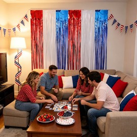 4th of July Foil Fringe Curtains, Red White Blue Streamers for Independence Day 250 Anniversary Patriotic Party Background Decorations - 2 Pack (3.3 ft x 6.6 ft)
