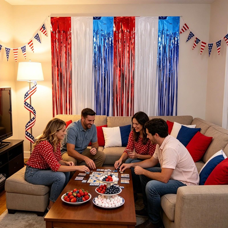 4th of July Foil Fringe Curtains, Red White Blue Streamers