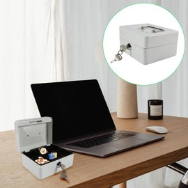 Mini Portable Safe Box, Steel Petty Lockable Money Box with Key Lock Fireproof Waterproof Jewelry Security Cash Lockbox Metal Removable Small Tray with Handle for Coin Home Office Adults Kids (white)