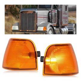 HECASA Pair Corner Light Compatible with Peterbilt 375 385 Trucks Turn Signal Side Marker Parking Lamp Assembly Halogen Amber Lens (Left & Right Side)