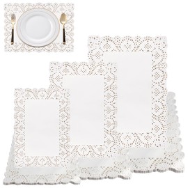 Lainballow 150 Pcs Rectangular Paper Doilies, White Lace Doilies for Placemats, Disposable Doilies 3 Sizes Set for Wedding Birthday Parties Desserts Table Food Decoration(7.5x11.8, 10x13.8, 11.8x15.7)