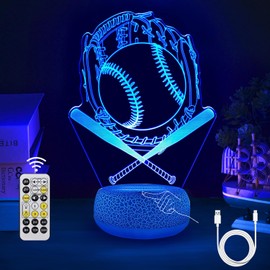 UNIMIW Baseball Gifts Night Light for Kids Baseball Decor Sports Bedside Lamp for Baseball Fan,with Remote Control Buttons+7 Color+Timer+Dim Function,Birthday Xmas Gift for Boys (Baseball)