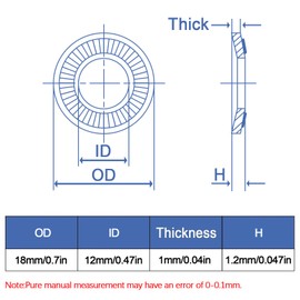 20 Pcs M12 304 Stainless Steel Lock Washers Disc Spring Washers Double Sided Knurled Striped Washers Anti-Loosening Washers
