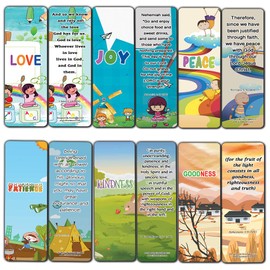 NewEights Christian Learning for Kids: Developing Character Bookmarks Series 1 (12-Pack) - Christian Stocking Stuffers Assorted Bulk Pack - Church Memory Verse Sunday School Rewards