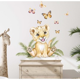 WANDKIND Lion & Butterflies V357 Wall Sticker for Children's Room Handdrawn Sticker Nursery Wall Sticker Baby Room Leo with Stars Lions Butterfly Safari (50 x 50 cm)