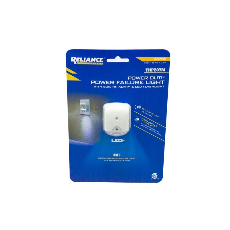 Reliance Controls THP207 Plug-In Power Failure Alarm with LED Flashlight,White