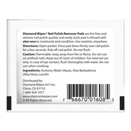 Diamond Wipes Acetone Nail Polish Remover Pads Box of 50ct Individually Wrapped Pre-Soaked Pads Made With Aloe Vera One Wipe Convenient Size For On The Go And Travel