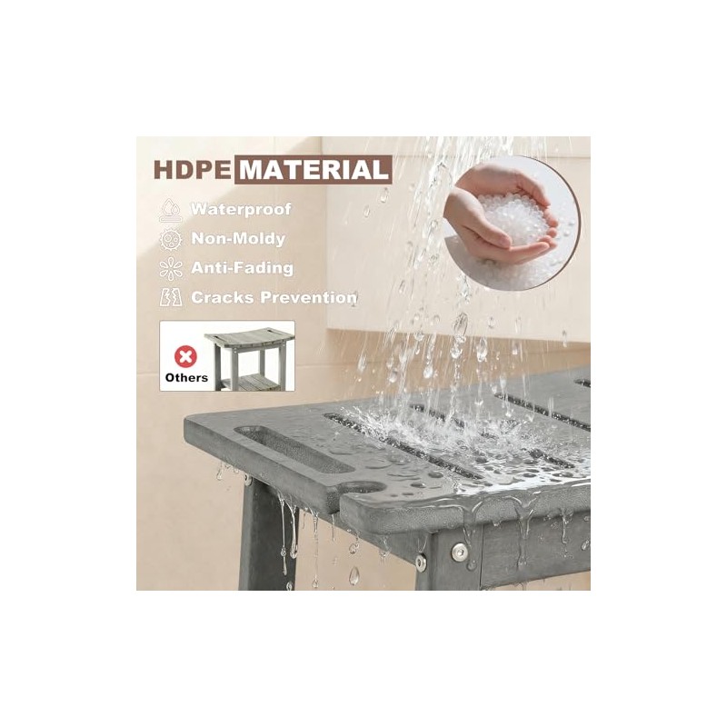 Large HDPE Shower Bench Seat for Shaving Legs, Waterproof Shower